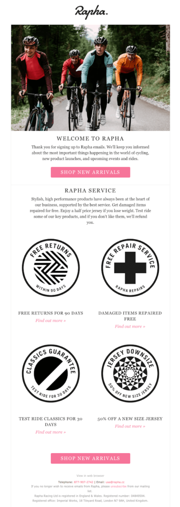 Welcome to Rapha email example