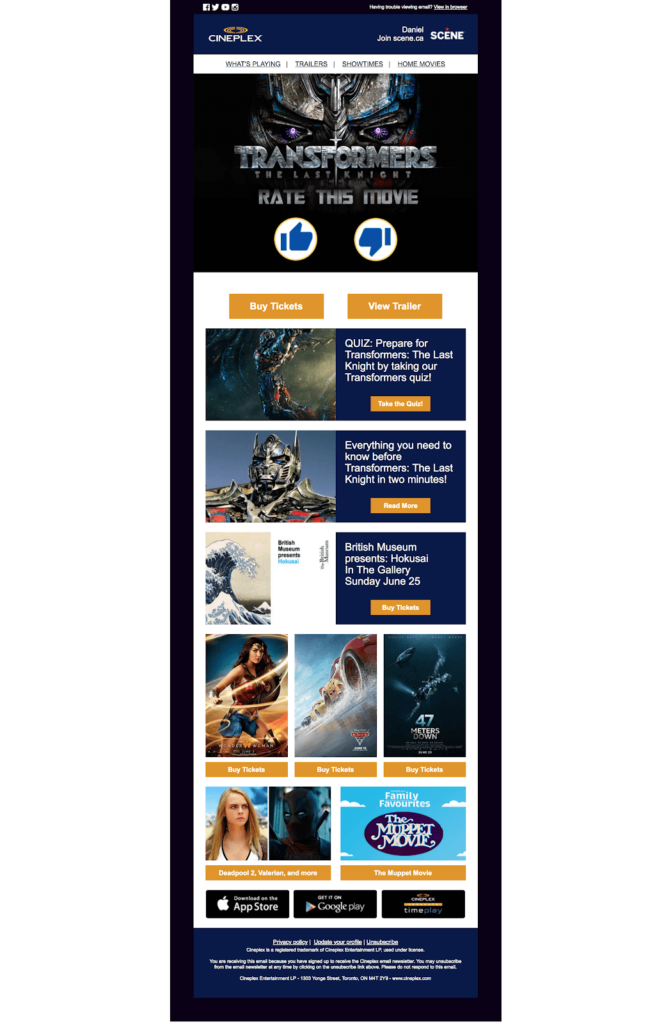Cineplex email example