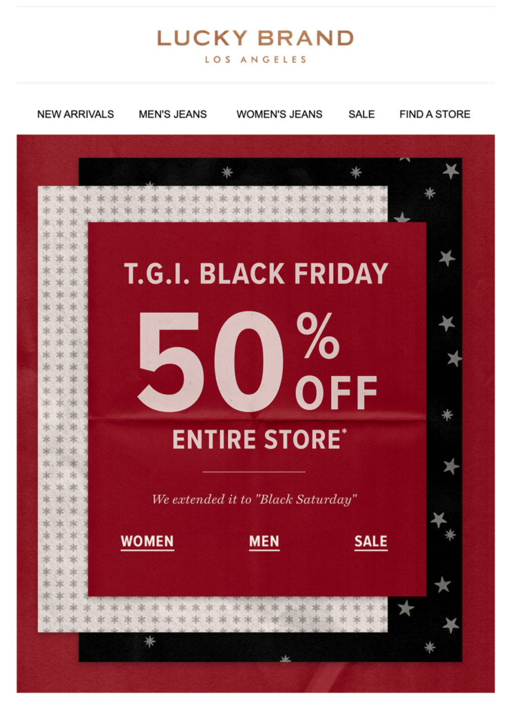 Lucky Black Friday email example