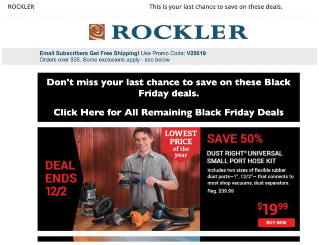 Rockler Black Friday email example