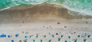 Aerial of people at the beach
