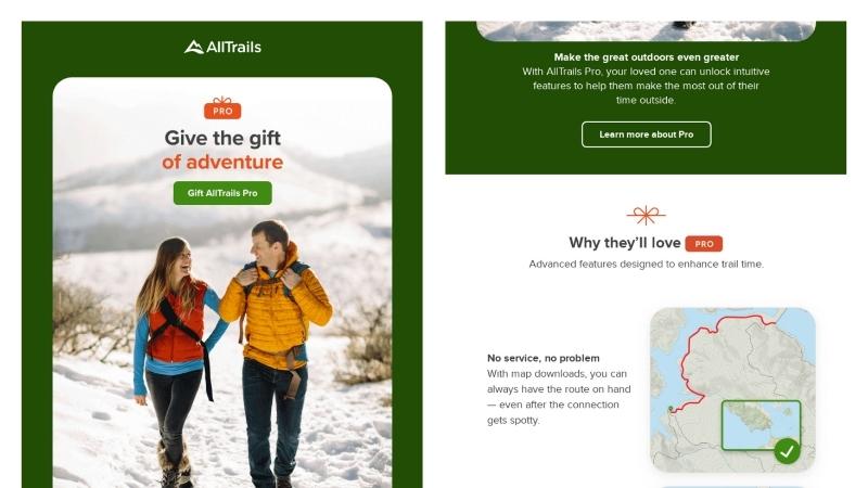 AllTrails holiday email example