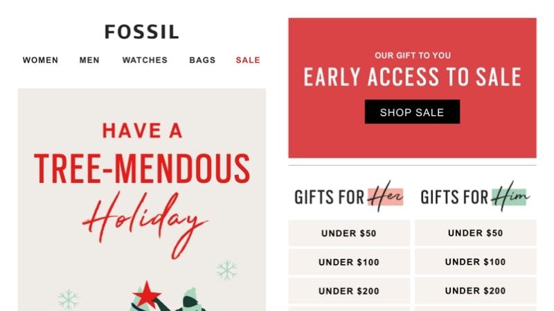 Fossil holiday email example