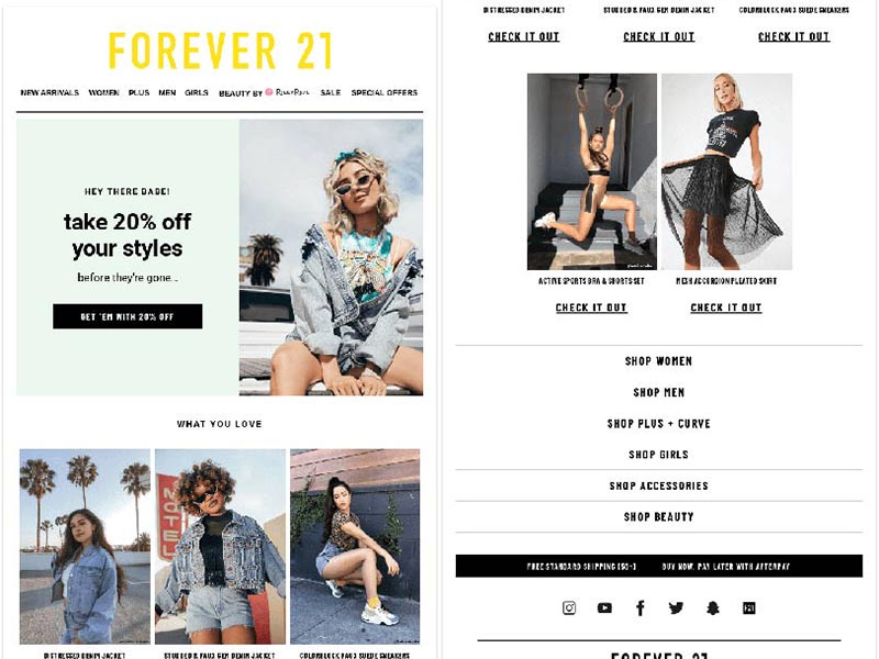 Trigger Email Example - Recommendations - Forever21