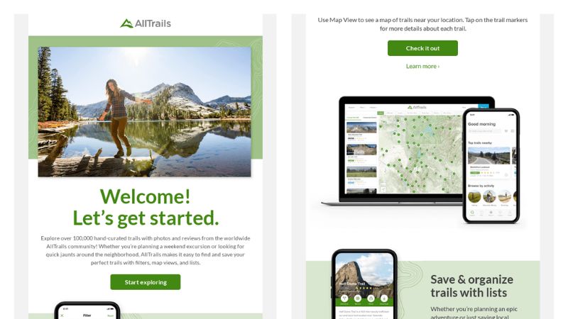 Alltrails welcome email example