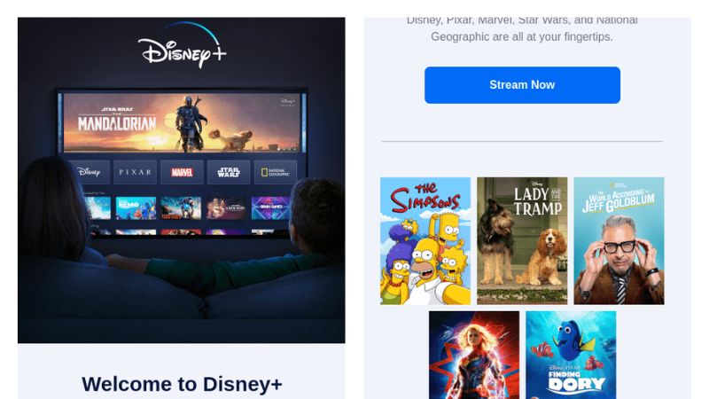 Welcome email from Disney+