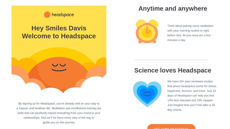 Headspace welcome email example