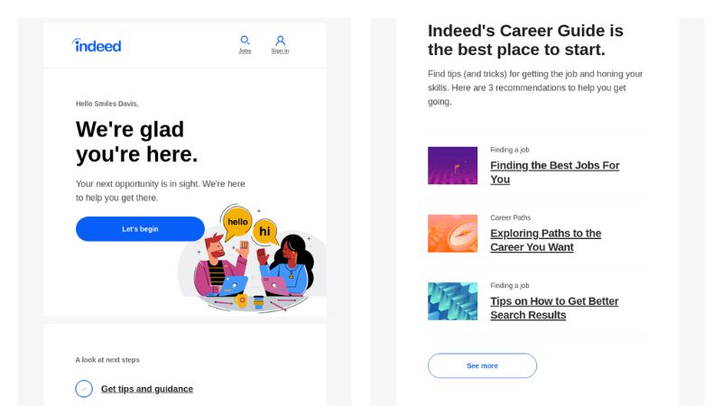Indeed's welcome email