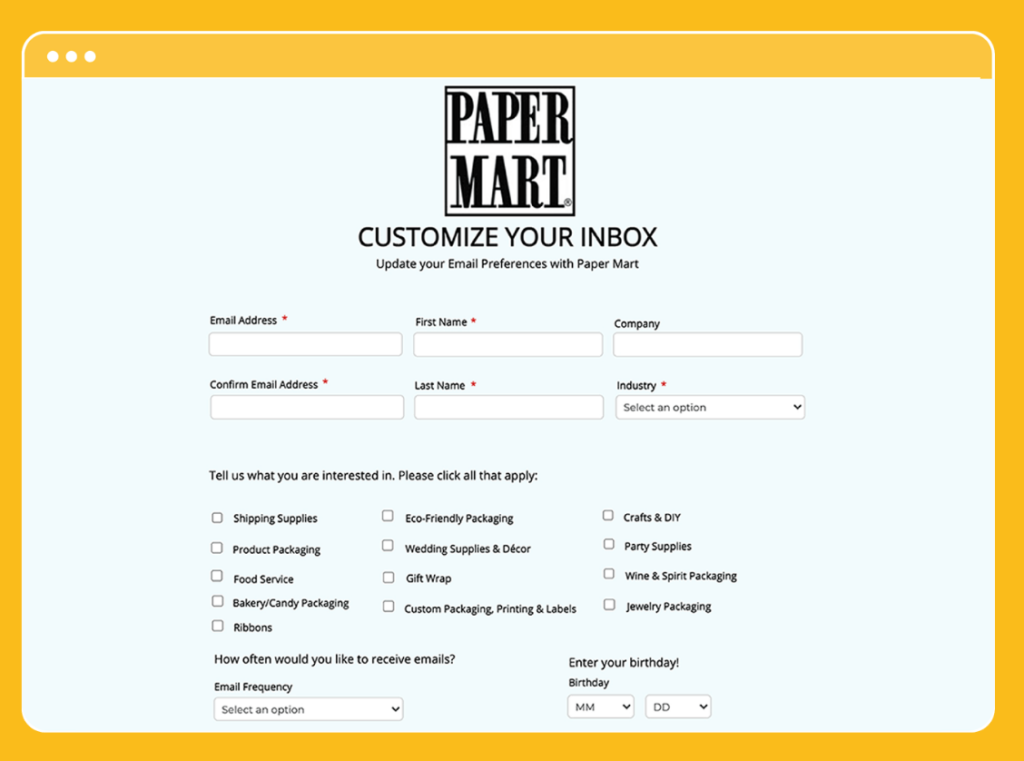 Paper Mart Preference center example