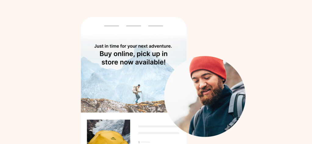 Hiker smiling, email example of buy online and pick up in store