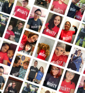 Collage of individuals wearing mighty tshirts