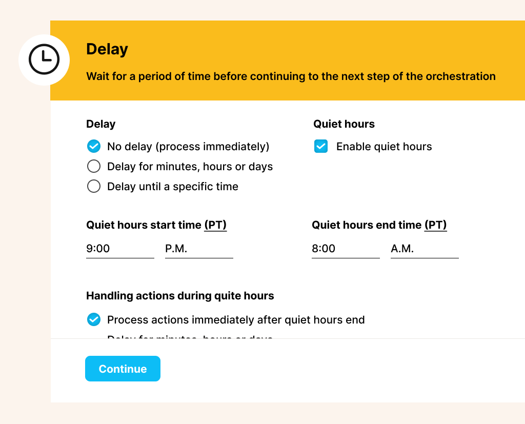 Delay with quiet hours example