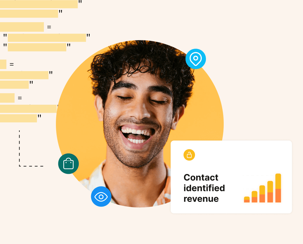 Person laughing with metrics overlaid to show increase in sales